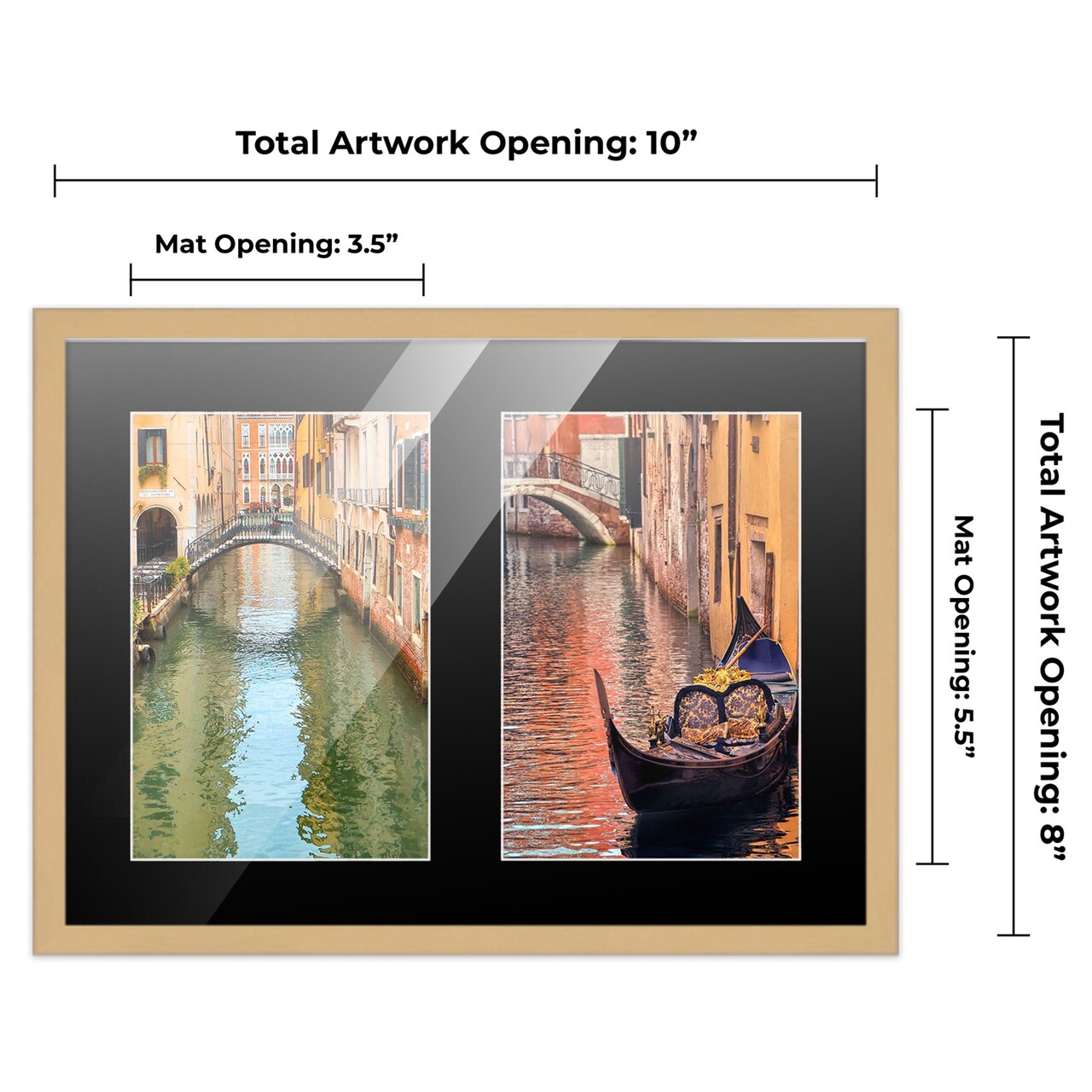 Natural Finish Collage Frame - Black Mat, 20 Frame Sizes to Choose From, UV Acrylic, Wall Hanging Hardware, Vertical or Horizontal Display